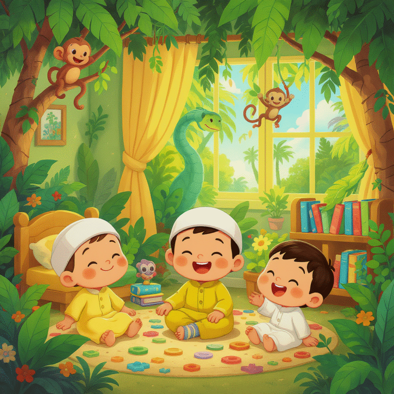 اطفال يجلسون في الروضة في فصل دراسي وتكتب بتركيز على ورقة، وتحيط بها أدوات مدرسية.