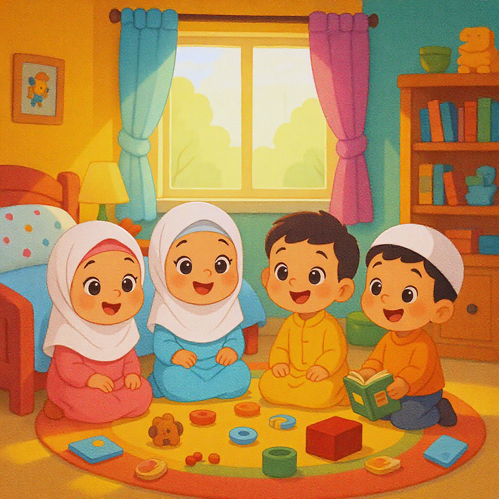 اطفال يفكرون في حلول لجمع وتكوين العاب امامهم من مدينة الاطفال مدرستي داخل بيتي