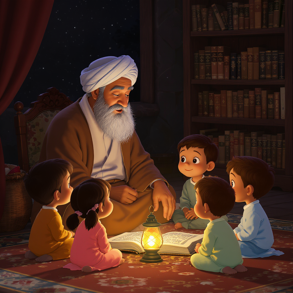 اشيخ يشرح لاطفال تعاليم دينهم تقرأ لطفل صغير من كتاب مفتوح، حيث يبدو الطفل مرتديًا ملابس تقليدية وقبعة مزخرفة. الصورة بالأبيض والأسود وتظهر تفاصيل دقيقة لوجهيهما وأيديهما وهما يمسكان بالكتاب -كيف نعلم أطفالنا حماية أنفسهم وفقًا لتعاليم القرآن الكريم وسنة النبي ﷺ