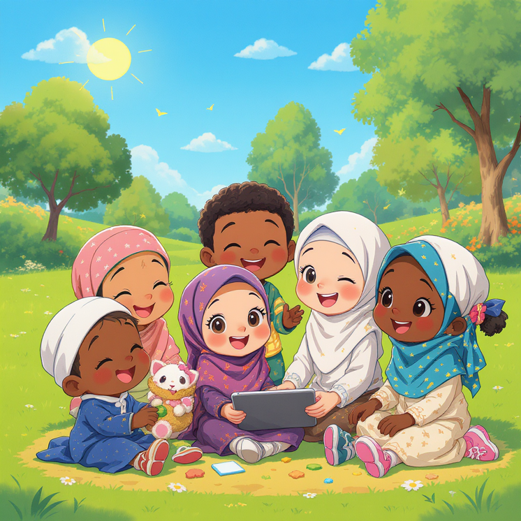 freepik__a group of cute cartoon muslim children diverse in__64783