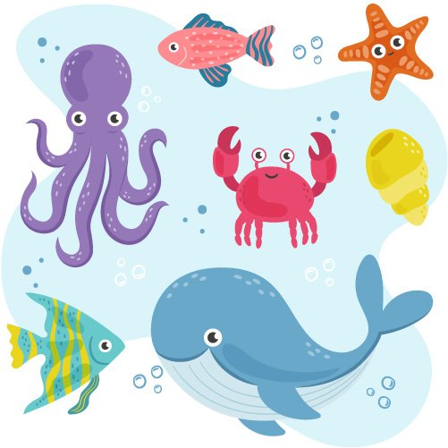 هيا نلعب ونلون مع مدينة الأطفال اوراق عمل للحيوانات البحر الجميلة للتلوين اطبع واجعل طفلك يستمتع ويلون ويتعلم من اكبر منصة لتعليم اللغة العربية للاطفال حوت سلطعون سمك اخطبوط حبار جراد البحر